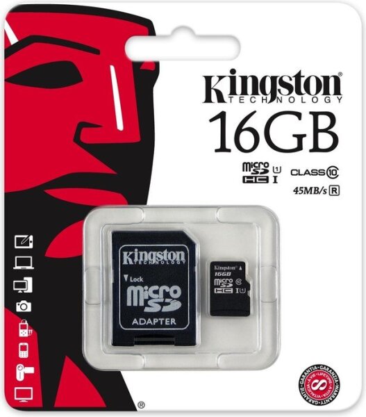 Speicherkarte Micro SDHC 16GB + SD Adapter Kingston