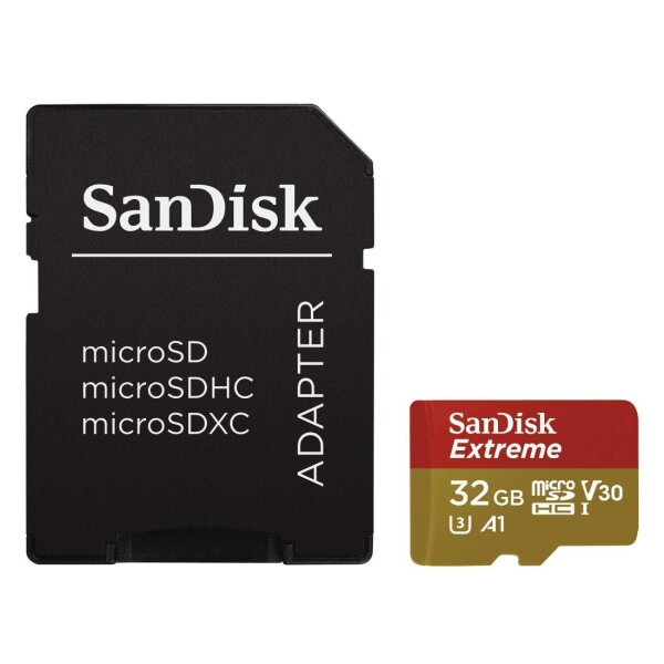 Speicherkarte Micro SDHC 32GB + SD Adapter SanDisk Extreme UHS-I U3, A1, Class 10