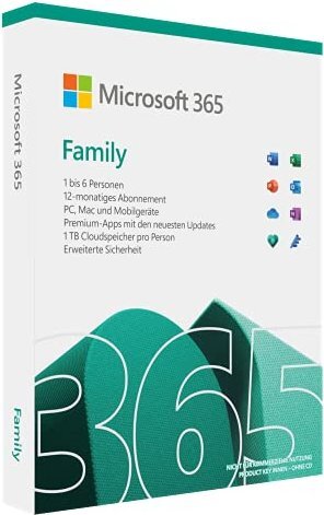 MS Office 365 Family, 1 Jahres Abo, 6 User, PKC - ohne Datenträger