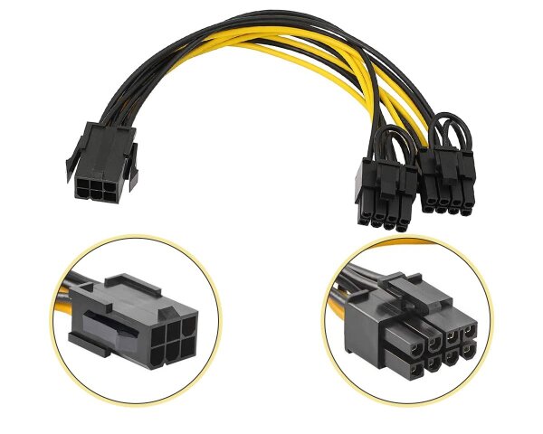 Adapterkabel 6 zu 2x 8 Pin PCIe Grafikkarte Stromkabel